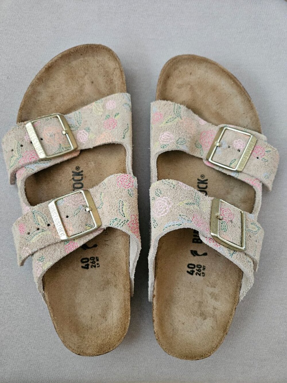 Birkenstock Arizona Suede Sandcastle Flower Print (Size 40 NARROW)